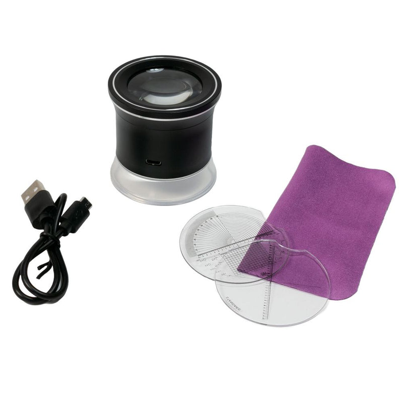 UV/LED-suurennuslasi, suurennus jopa 30X, ladattavalla akulla