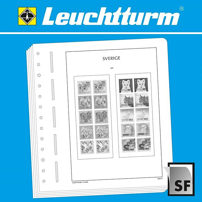 Förtryckta instickblad från Leuchtturm för svenska frimärken från Lighthouse-serien med transparenta fickor